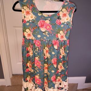 Size 14 Adorable Sweetness Girls' Floral Ruffle Dress in Teal and Pink